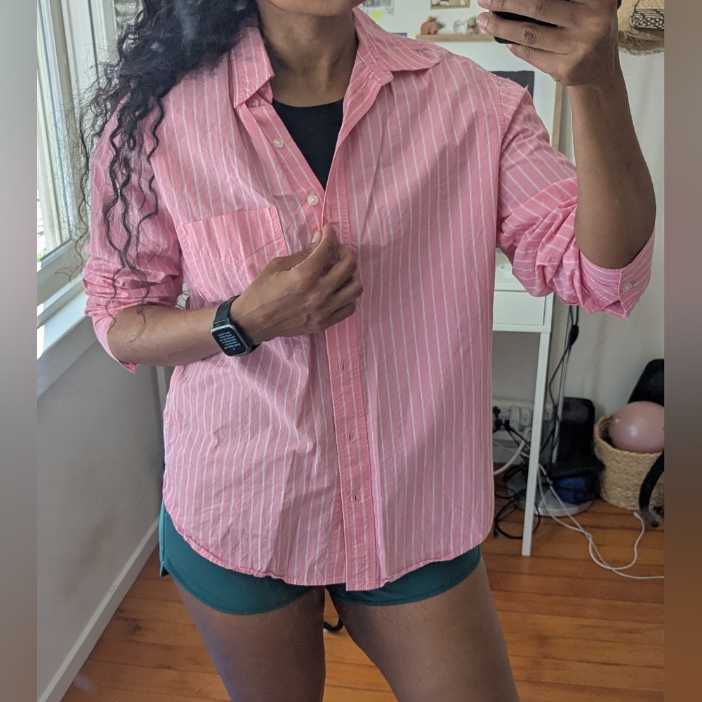 Pink White Stripe Button-Up Shirt